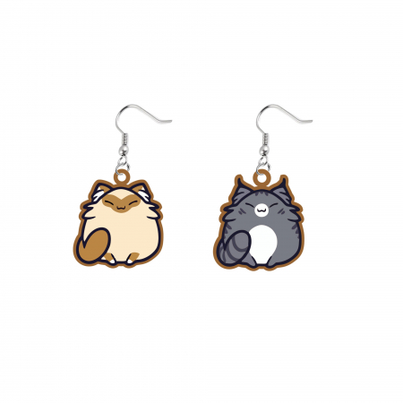 Cercei din lemn - Cercei handmade Fat Cats cu tortite de otel inoxidabil, 30 mm