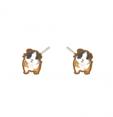 Cercei din lemn - Cercei handmade Guinea Pig cu tortite de otel inoxidabil, 12mm