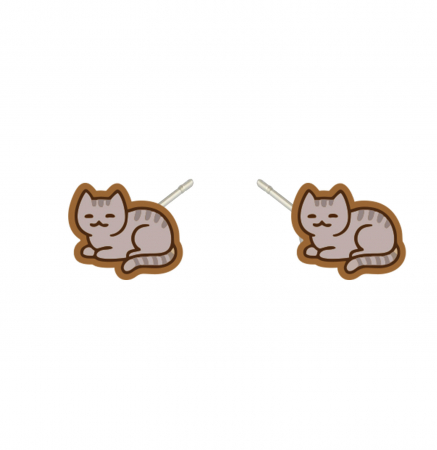 Cercei din lemn - Cercei handmade Cats Gray cu tortite de otel inoxidabil, 12mm