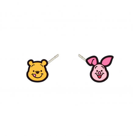Cercei din lemn - Cercei handmade Winnie si Piglet cu tortite de otel inoxidabil, 12mm