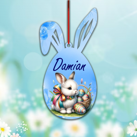 Decoratiuni Paste - Decoratiune personalizata de Paste model iepuras cu oua, 10 cm