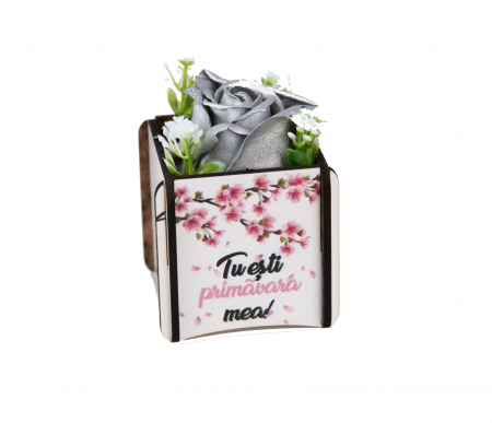 Cutie lemn personalizata cu trandafir de sapun Tu esti primavara mea [1]