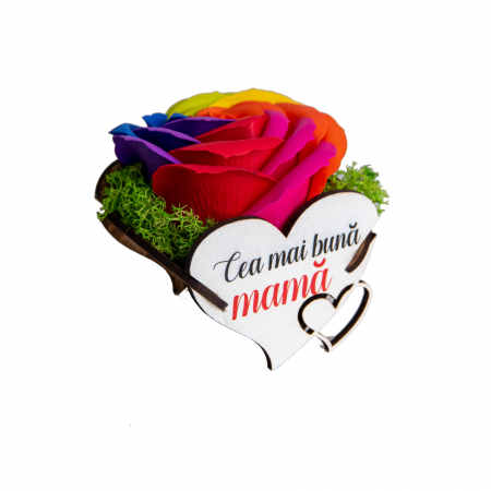 Decoratiuni diverse - Cutie personalizata inima cu trandafir de sapun si licheni