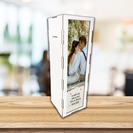 Cutii si accesorii pentru vin - Cutie de vin personalizata cu poza La multi ani iubire