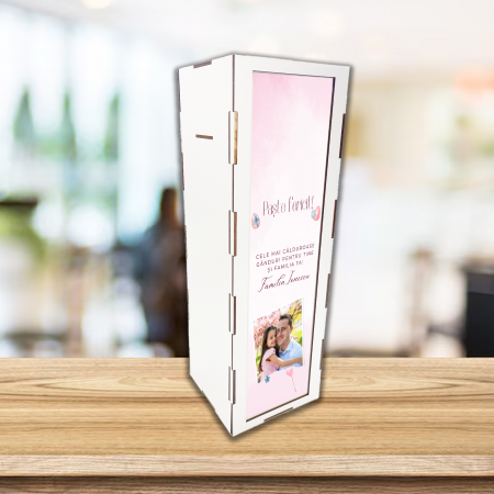Cutii si accesorii pentru vin - Cutie de vin personalizata cu poza Paste roz