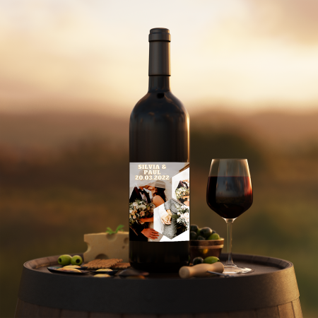 Vinuri personalizate - Sticla de vin personalizata cu 4 poze si text 750ml