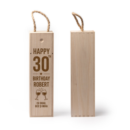 Cutii si accesorii pentru vin - Cutie din lemn pentru sticla de vin personalizata cadou la multi ani