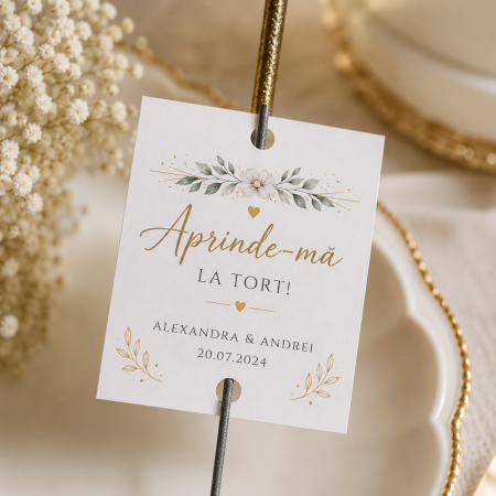Etichete pentru marturii - Eticheta personalizata „Aprinde-ma la tort”