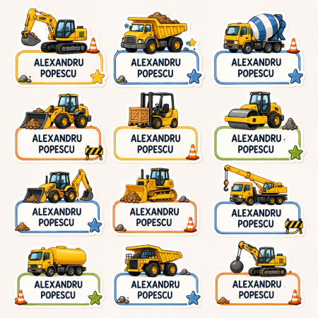 Back to School - Etichete personalizate pentru copii – Utilaje