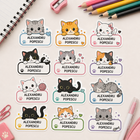 Back to School - Etichete personalizate pentru copii – Pisici
