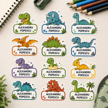 Back to School - Etichete personalizate pentru copii – Dinozauri