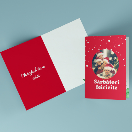 Felicitari personalizate - Felicitare personalizata de Craciun rosie cu poza