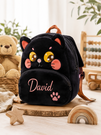 Back to School - Ghiozdan de plus personalizat cu nume – Pisica neagra