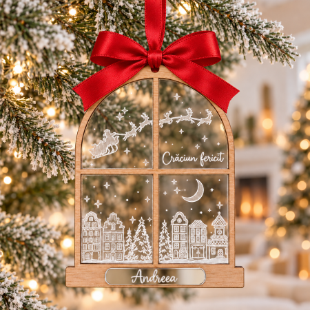Globuri Personalizate  - Ornament de Craciun personalizat cu nume model fereastra
