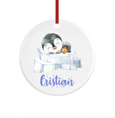 Globuri Personalizate  - Glob personalizat cu nume pinguin 8 cm