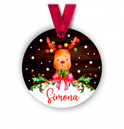 Globuri Personalizate  - Glob personalizat cu nume ren festiv 8 cm