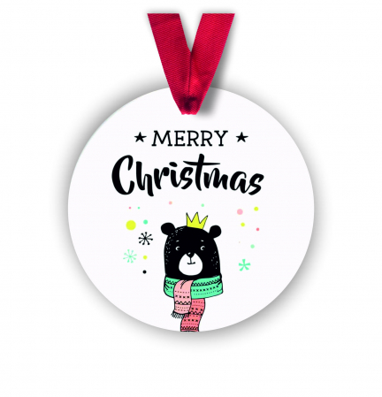 Globuri Personalizate  - Glob personalizat cu nume Merry Christmas urs 8 cm