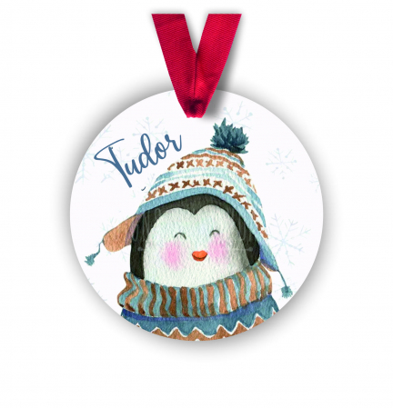 Globuri Personalizate  - Glob personalizat cu nume pinguin cu caciula 8 cm