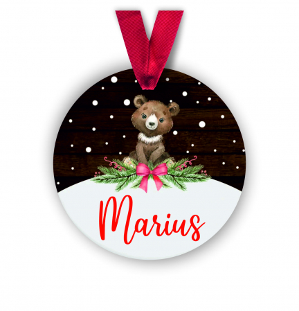 Globuri Personalizate  - Glob personalizat cu nume urs festiv 8 cm