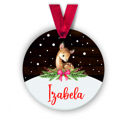 Globuri Personalizate  - Glob personalizat cu nume caprioara cu zapada 8 cm