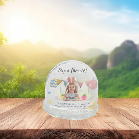 Accesorii de birou - Glob personalizat de birou cu mesaj si poza Paste festiv