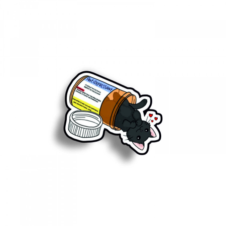 Insigna personalizata cu brosa Black cat antidepressant