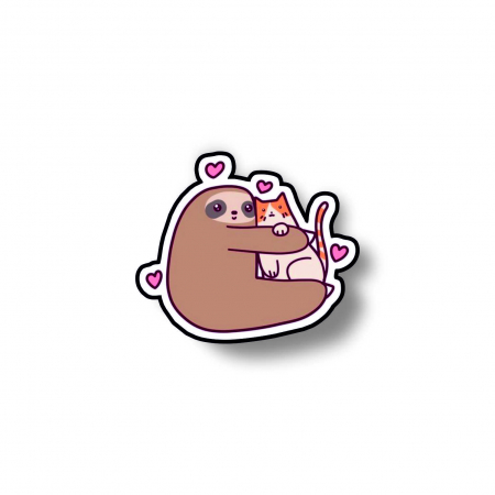 Insigne/Brose - Insigna personalizata cu brosa Sloth loves cat