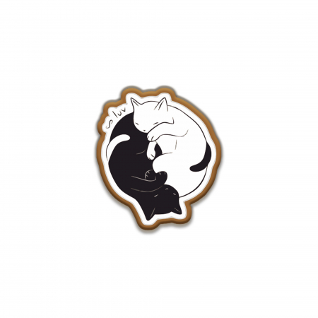 Insigne/Brose - Insigna personalizata cu brosa Cat Yin Yang alb negru