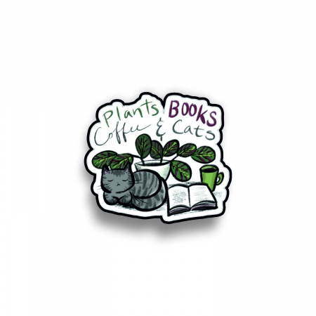 Insigna personalizata cu brosa Plants books coffee and cats