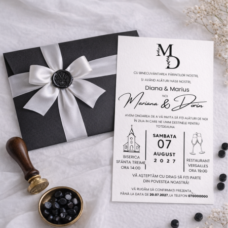 Invitatii nunta - Invitație nuntă „Black & White Signature”