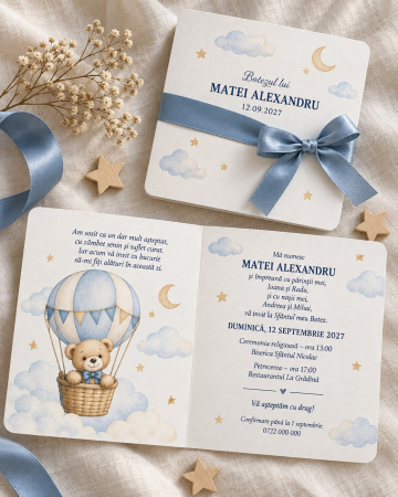 Invitatii botez - Invitatie botez baiat „Vis printre nori”