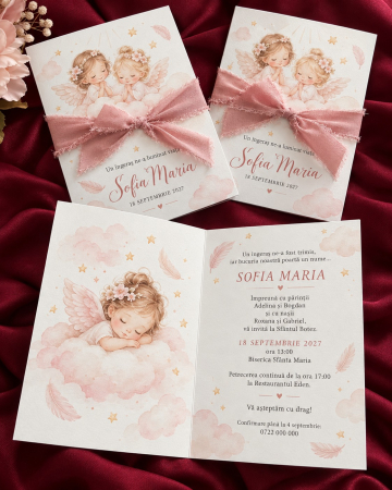Invitatii botez - Invitatie botez fetita cu ingerasi