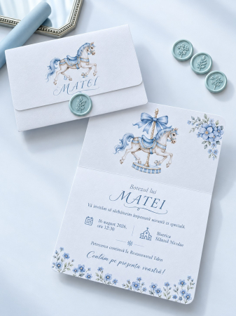 Invitatii botez - Invitatie botez baiat Carusel Regal