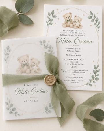 Invitatii botez - Invitatie botez baiat cu ursuleti