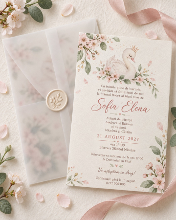 Invitatii botez - Invitatie botez fetita „Lebada Regala”