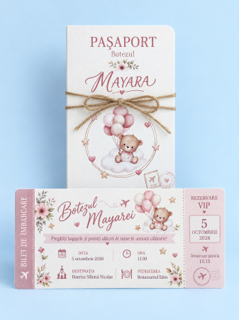 Invitatii botez - Invitatie botez fetita Pasaport de calatorie
