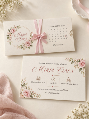 Invitatii botez - Invitatie botez fetita Gradina Roz