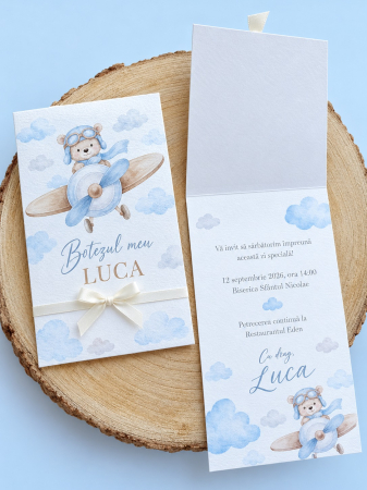 Invitatii botez - Invitatie botez baiat Ursulet Aviator