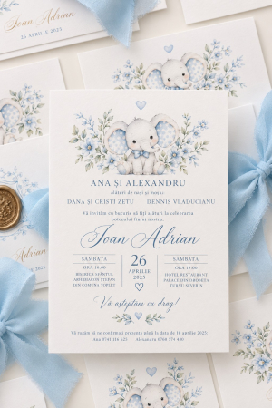 Invitatii botez - Invitatie botez baiat Elefantel Bleu