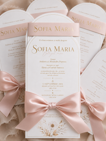 Invitatii botez - Invitatie botez personalizata Rose Ivory