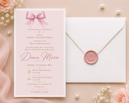 Invitatii botez - Invitatie botez personalizata Baby Rose Tale