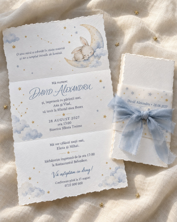 Invitatii botez - Invitatie de botez cu iepuras si luna