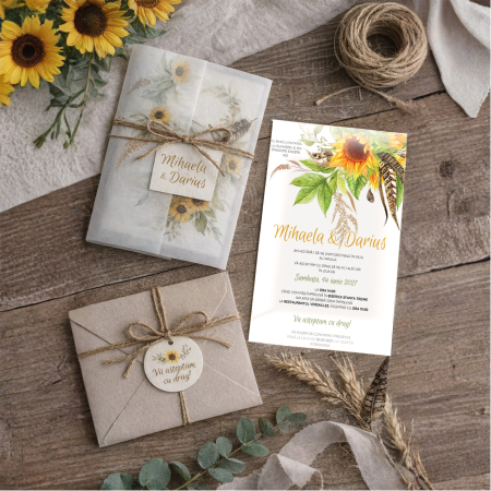 Invitatii nunta - Invitatie de nunta cu floarea soarelui