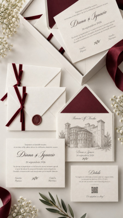 Invitatii nunta - Invitatie de nunta Burgundy Velvet