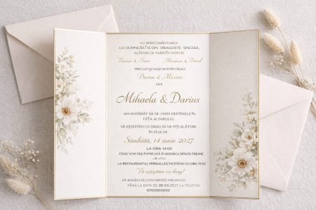 Invitatii nunta - Invitatie nunta personalizata Floral Gatefold