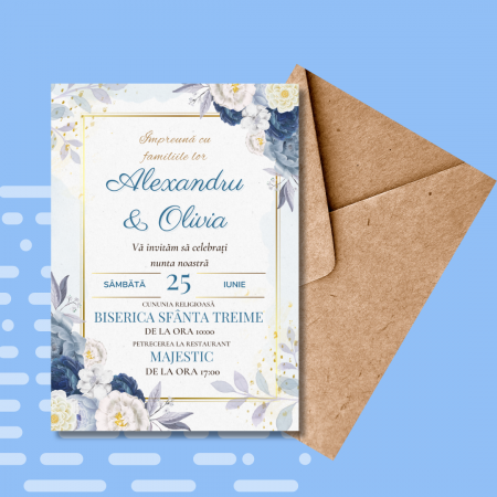 Articole nunta personalizata - Invitatie nunta personalizata Blue Flowers