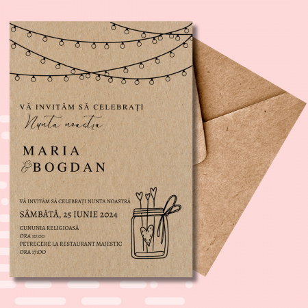 Articole nunta personalizata - Invitatie Nunta personalizata Kraft