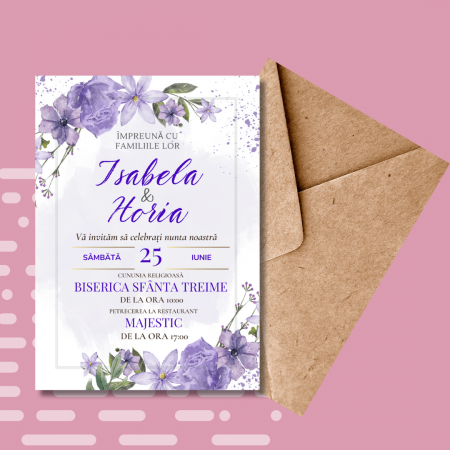 Articole nunta personalizata - Invitație Nuntă Personalizata Purple Flowers