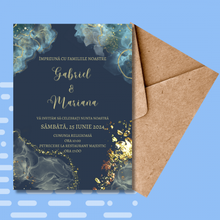 Articole nunta personalizata - Invitatie nunta personalizata Blue and Gold