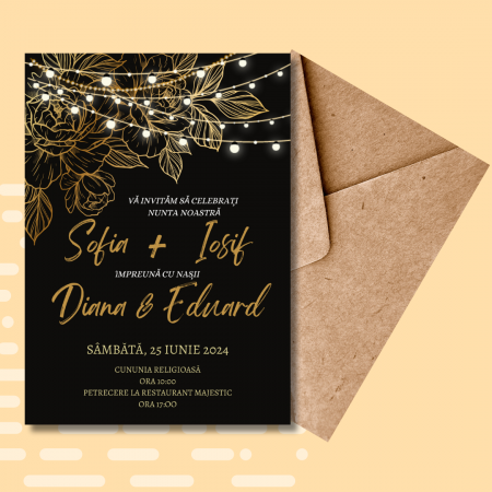 Articole nunta personalizata - Invitatie Nunta Personalizata Black and Gold
